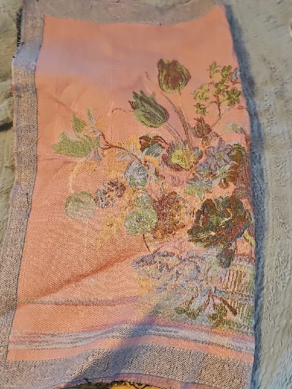 Vintage Black Tapestry Floral Basket Home Decor 70s Wall Hanging 27 X 25